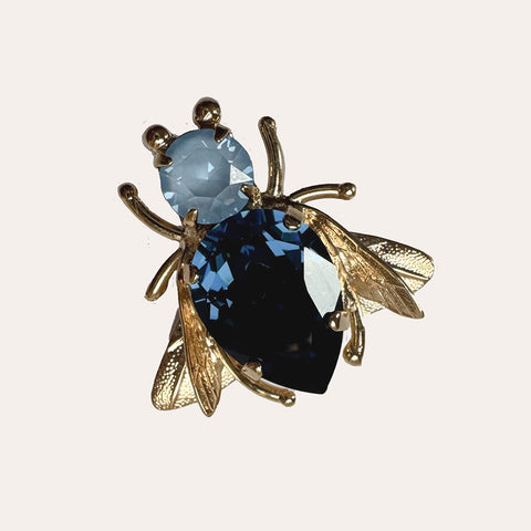 Vlieg-Broche met blauwe Swarovski-kristallen
