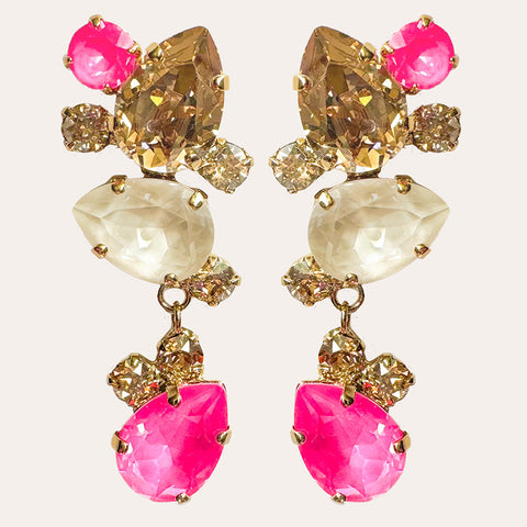Luxe slanke statement-Oorbellen met roze Swarovski